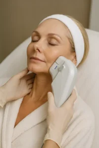 Woman receiving HIFU non surgical facelift treatment Hertford