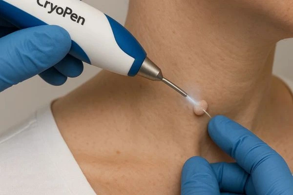 Person receiving cryotherapy Hertford for skin tag removal