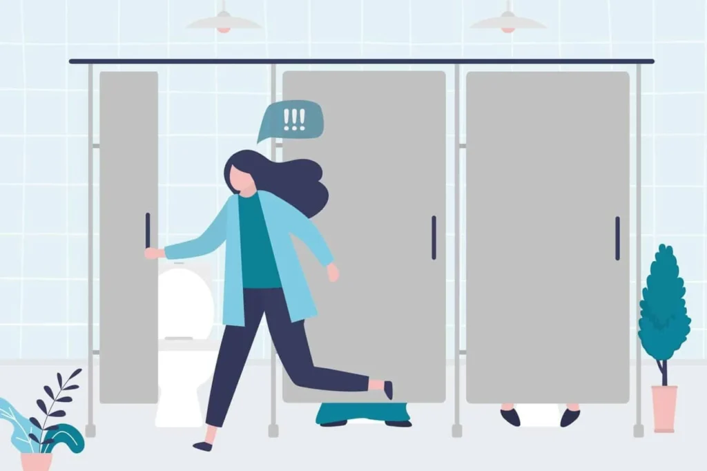 graphic of Urine incontinence Hertford woman running to the toilet.
