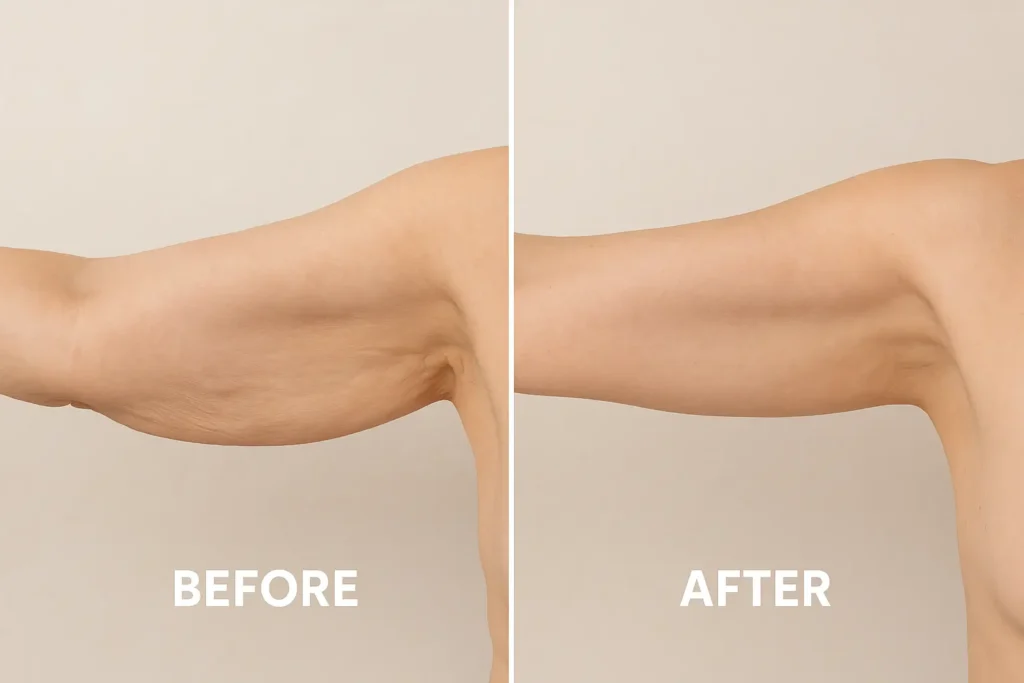 Picture of LA LIPO Hertford before and after results of skin tightening treatment on the upper arms.